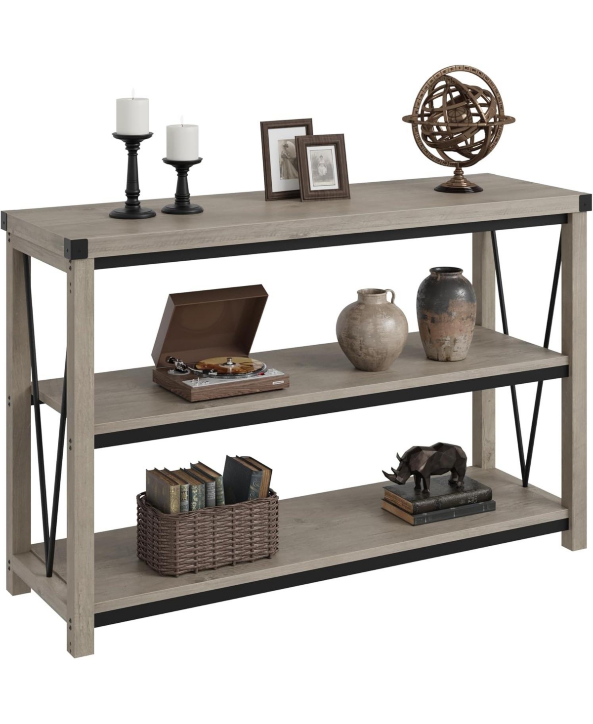 gaomon Farmhouse Table,47" Narrow Long Console Table with Storage, 3 Tier Wood Console Table for Living Room, Farmhouse Sofa Tables Behind