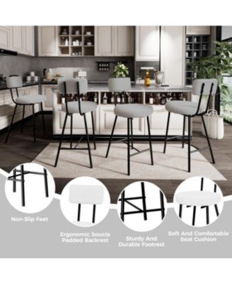 Modern Upholstered Bar Stools Set of 4 - Counter Height Bar Chairs with Round Seat/Back/Footrest for Kitchen Island/Dining Room/Pub