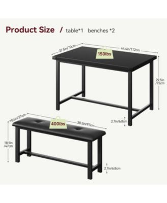 Dining Table Set for 4 Kitchen Table with Benches Rectangular Dining Room Table Set with 2 Upholstered Benches 3 Piece Dining Table Set Retro