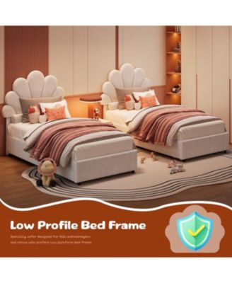 Twin Size Bed Frame for Kids with 2 Storage Drawers, Cute Velvet Princess Platform Bed with Upholstered Headboard for Girls, Boys, Solid Wood