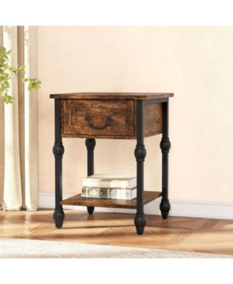 Industrial End Table with Storage, 2 Tier Side Table with Drawer, Compact Bedside Nightstand for Living Room or Bedroom
