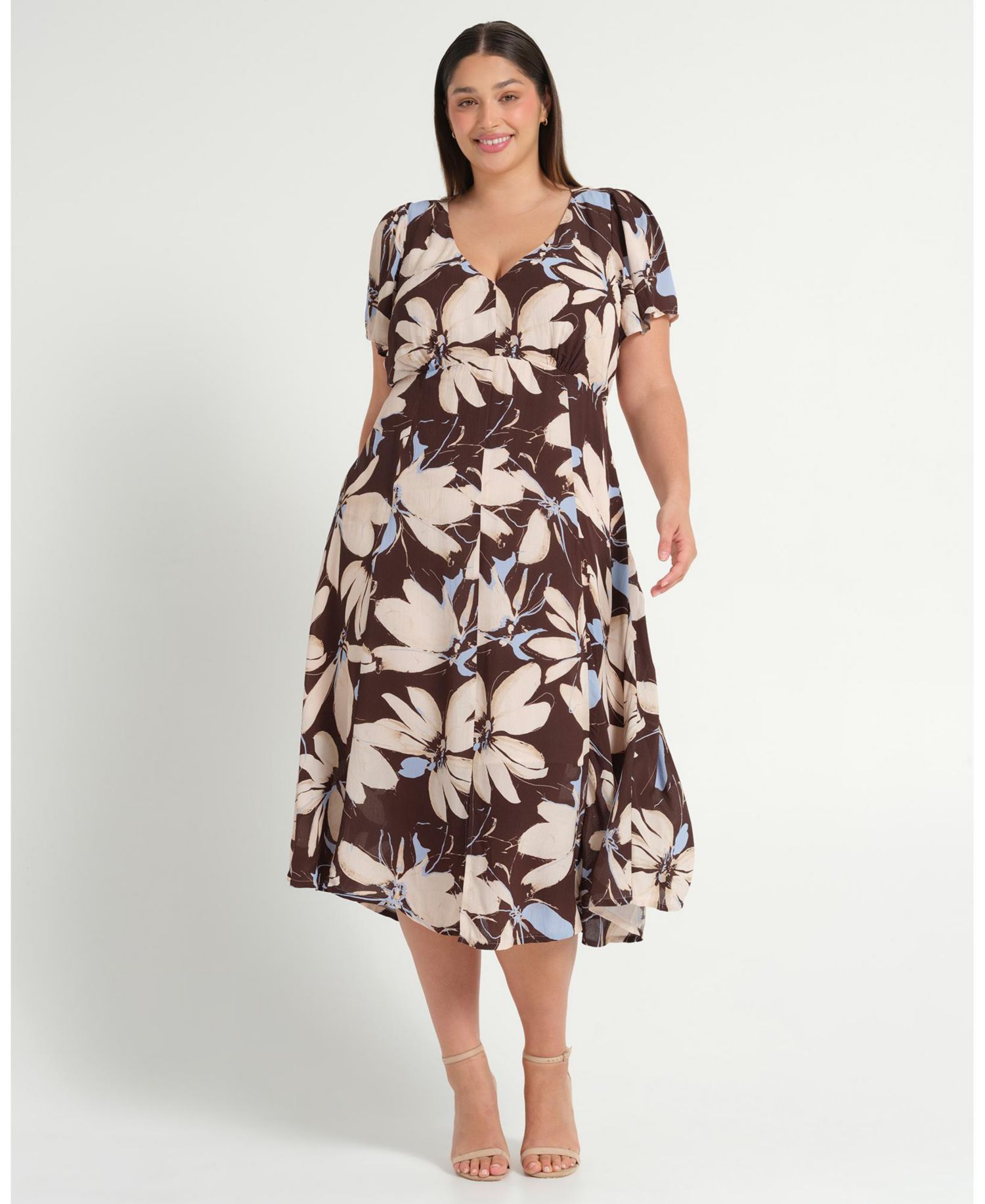 Plus Size Caroline Floral Empire Waist Midi Dress