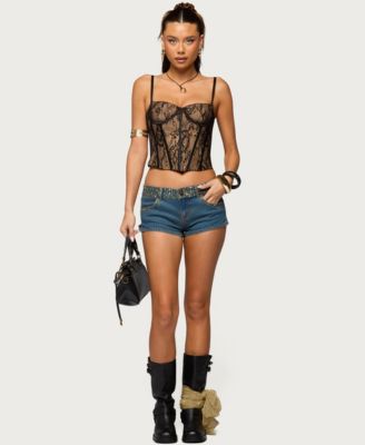 Women's Studded Low Rise Denim Micro Shorts