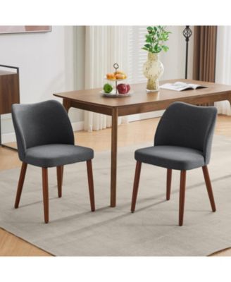 Dining Chair Set of 4, Linen Upholstered Dining Chair with Wood Legs, Wing Backrest, Wooden Kitchen Chair, Kitchen Chairs with Thick Cushions