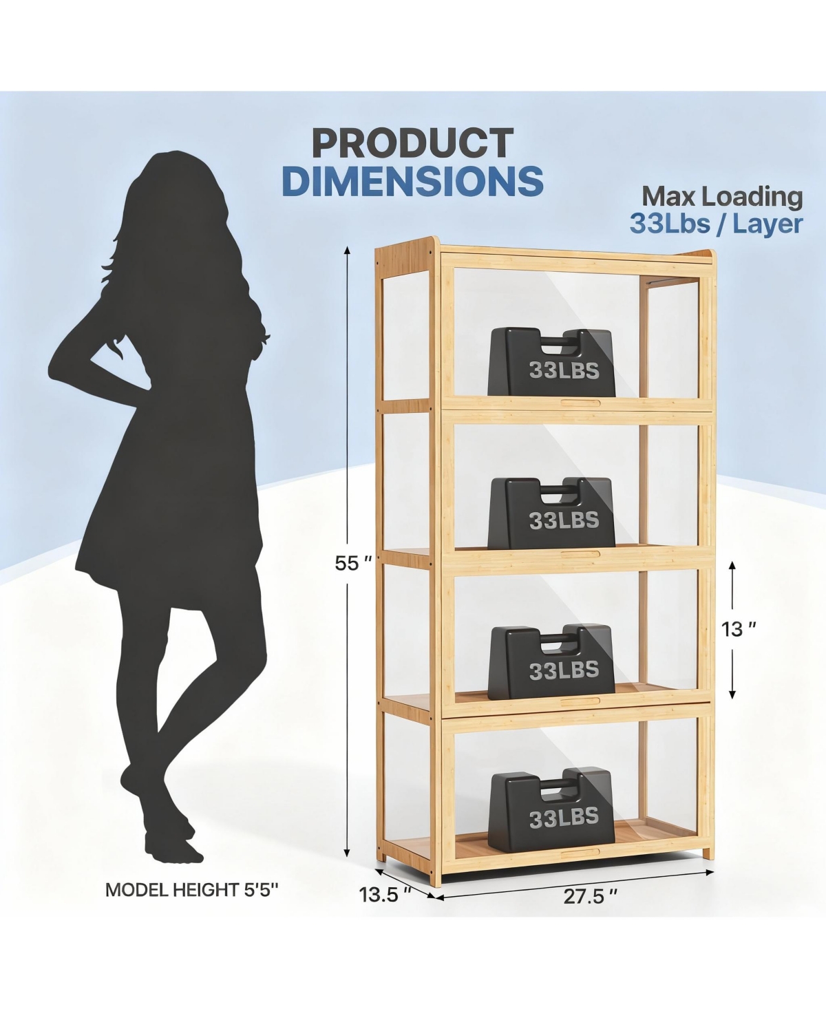 Yigii Bamboo 4-Tier Space-Efficient, Dust-Resistant, Easy Assembly Curio Cabinet for Collectibles