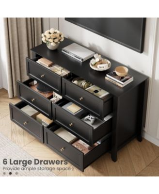6 Drawer Dresser for Bedroom, Large Dresser with Deep Drawers & Metal Knobs, Modern Wooden Chests of Drawers for Entryway, Hallway