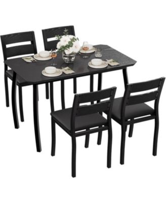 5Pcs Dining Table Set for 4, Space-Saving Kitchen Table with Upholstered Chairs, Modern Angled Corner Design, Compact Dinner Set