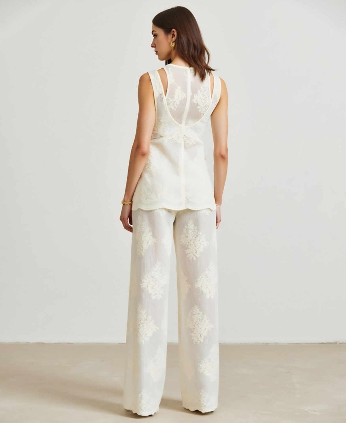 Modenaire Women's Sleeveless Textured Top and Wide-Leg Pants Set