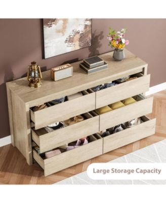 6 Drawer Dresser for Bedroom, Wide Handle-Free Wooden Chest of Drawers, Modern Storage Cabinet for Living Room or Entryway