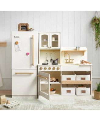 Play Kitchen Accessories – Play Kitchen Fridge: Wooden Cabinet Refrigerator for Kids