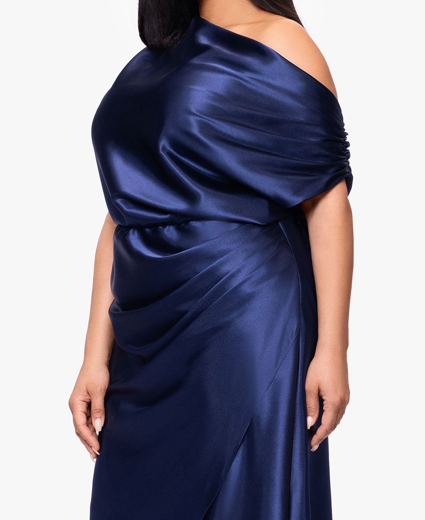 Женские платья Betsy & Adam Plus Size Asymmetrical Neck Ball Gown, цвет: Тёмно-синий — фото 4