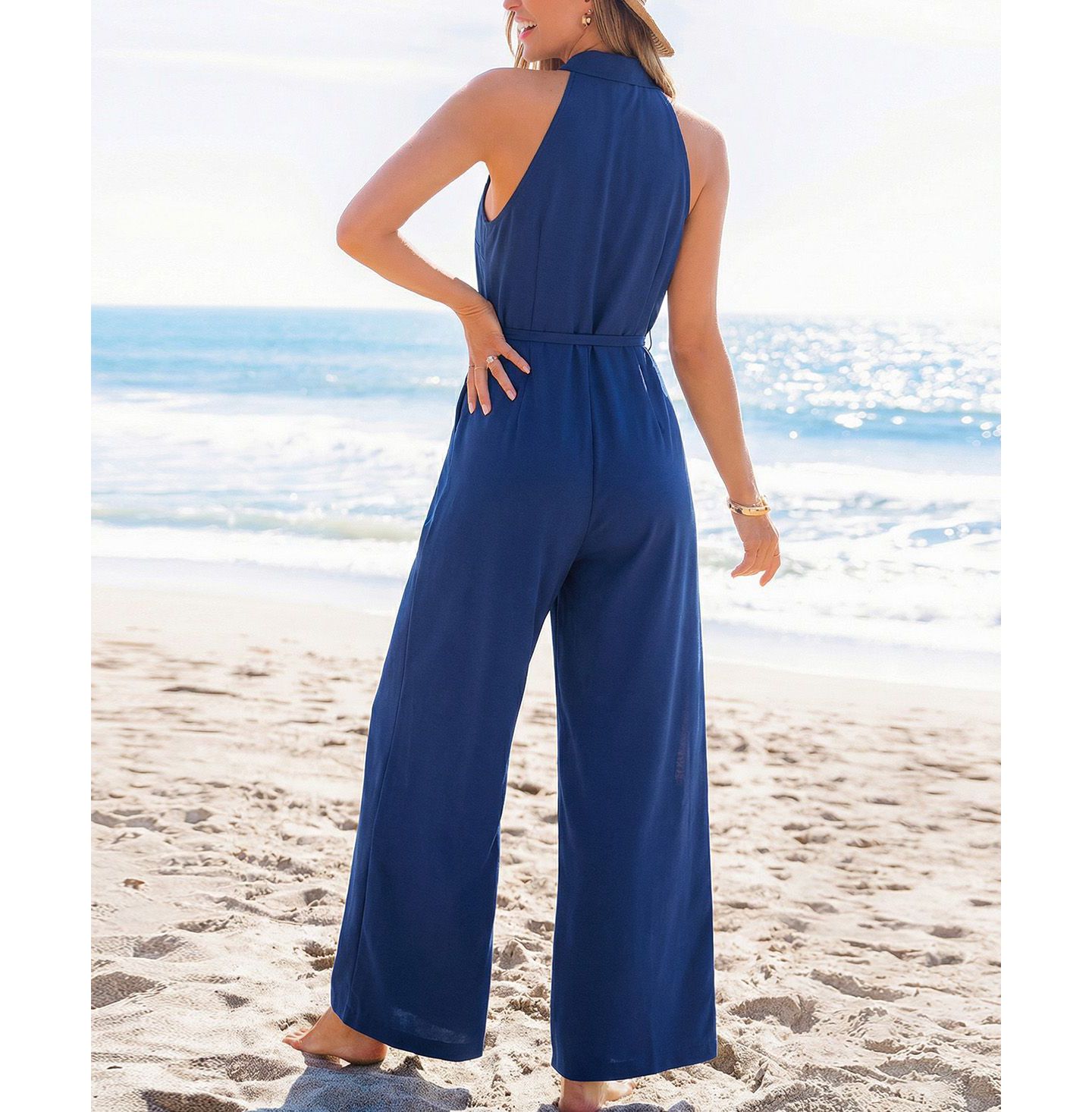 Женский комбинезон Cupshe Collared Zipper Closure Unlined Jumpsuit, цвет: Тёмный синий — фото 2