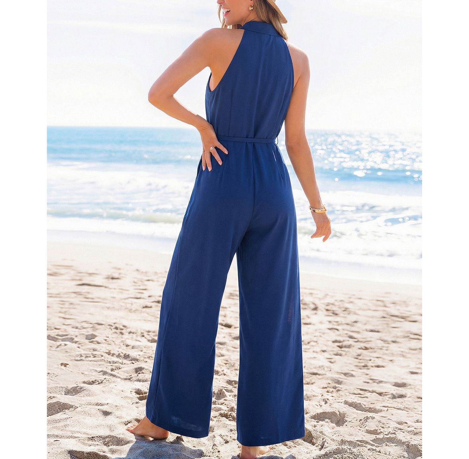 Women's Collared Zipper Closure Unlined Jumpsuit