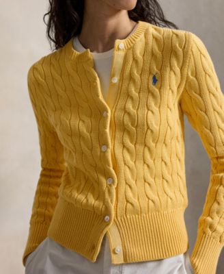 Women's Cable-Knit Cotton Crewneck Cardigan Sweater
