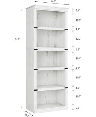 5-Tier Farmhouse Bookcase – Wooden Bookshelf with Open Display Shelves and Storage, Freestanding Home Office, Living Room, Bedroom