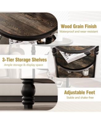 Round Side Table, Small End Table with 3 Shelves for Living Room, Bedroom, Night Stand Accent Coffee Table with Steel Frame for Small Spaces