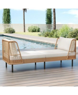 Patio Wicker Daybed w/Seat Back Cushions Robust Metal Legs For Backyard Porch