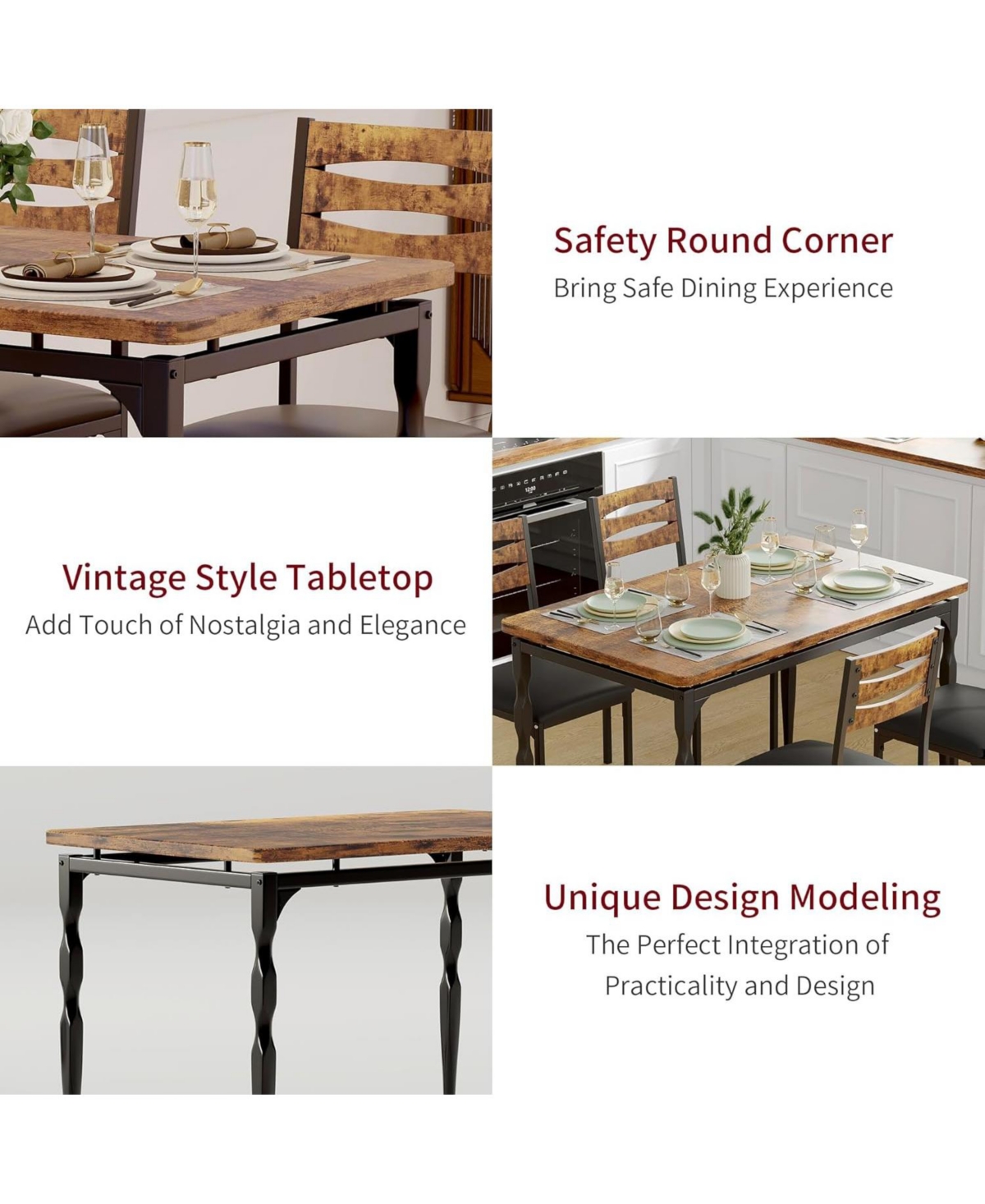 gaomon 5 Piece Dining Table Set Industrial Style Dining Table and Chairs Set for 4 Kitchen Table Set for Dining Room Kitchen Apartment