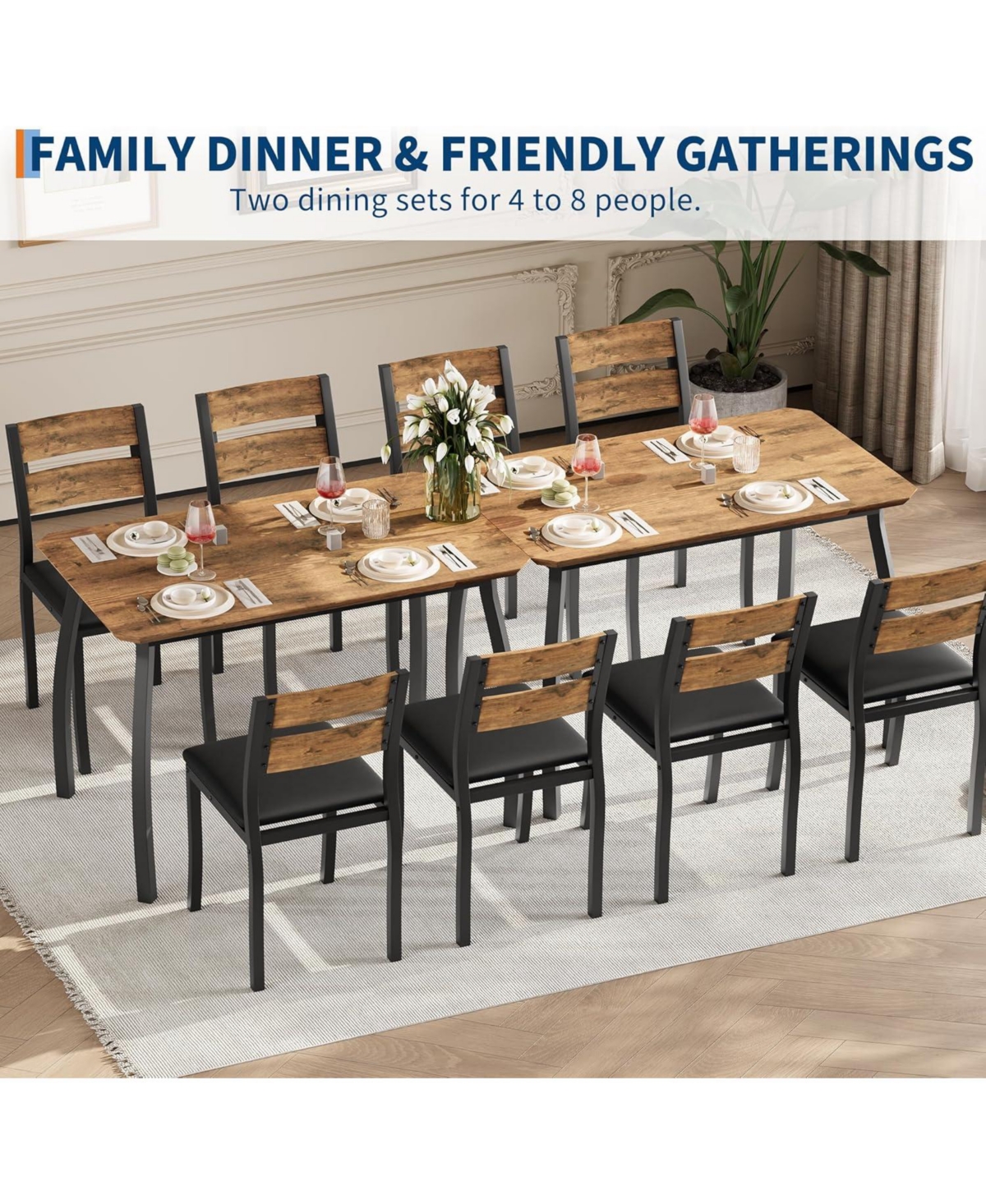 gaomon 5 Piece Dining Table Set for 4 Modern Kitchen Table with Upholstered Chairs and Iron Frame Wood Dining Room Furniture Set for Small Spaces