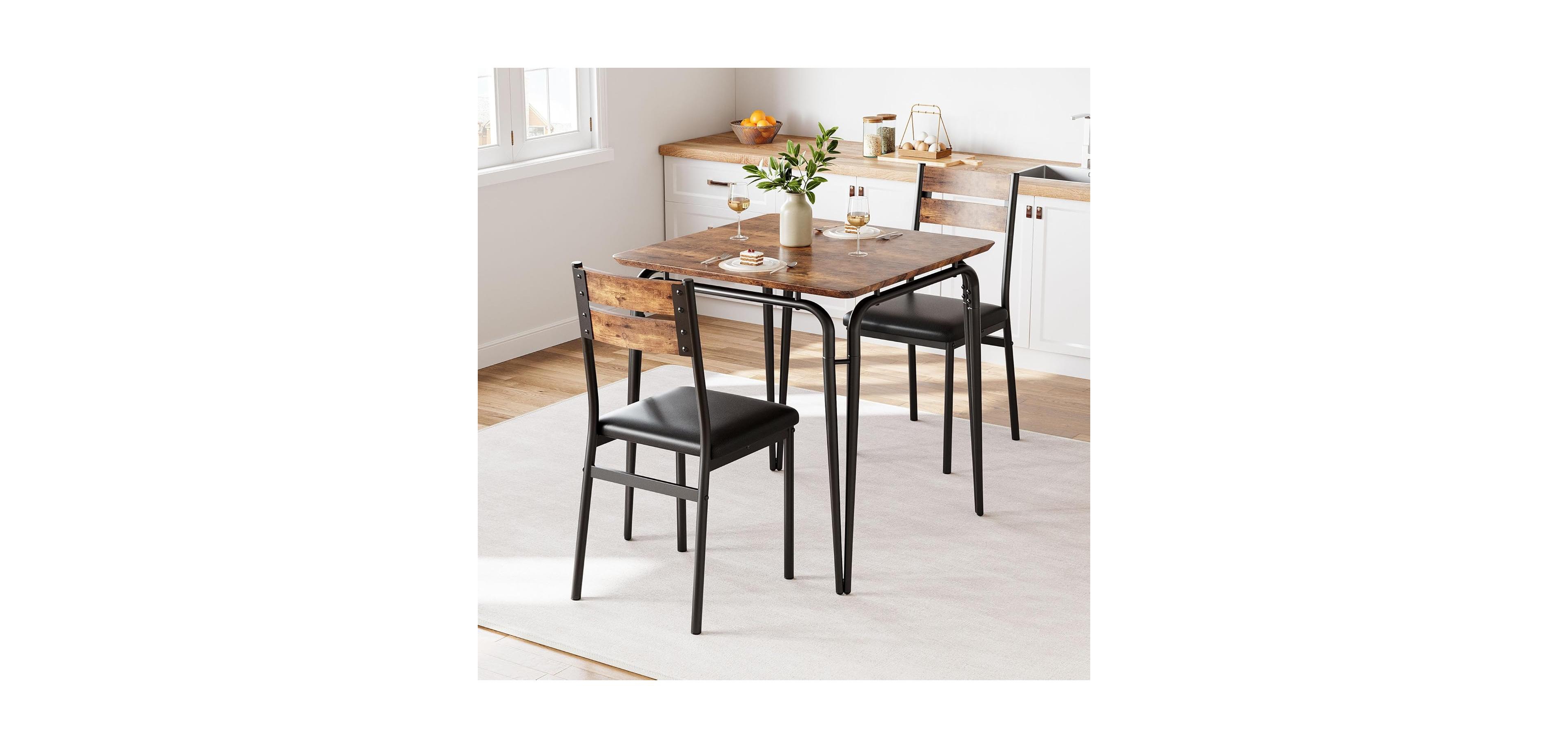 Gaomon 3 Piece Dining Table Set for 2 – Small Square Table with 2 Chairs, Space Saving Dinette Set for Kitchen, Dining Room & Small Apartments