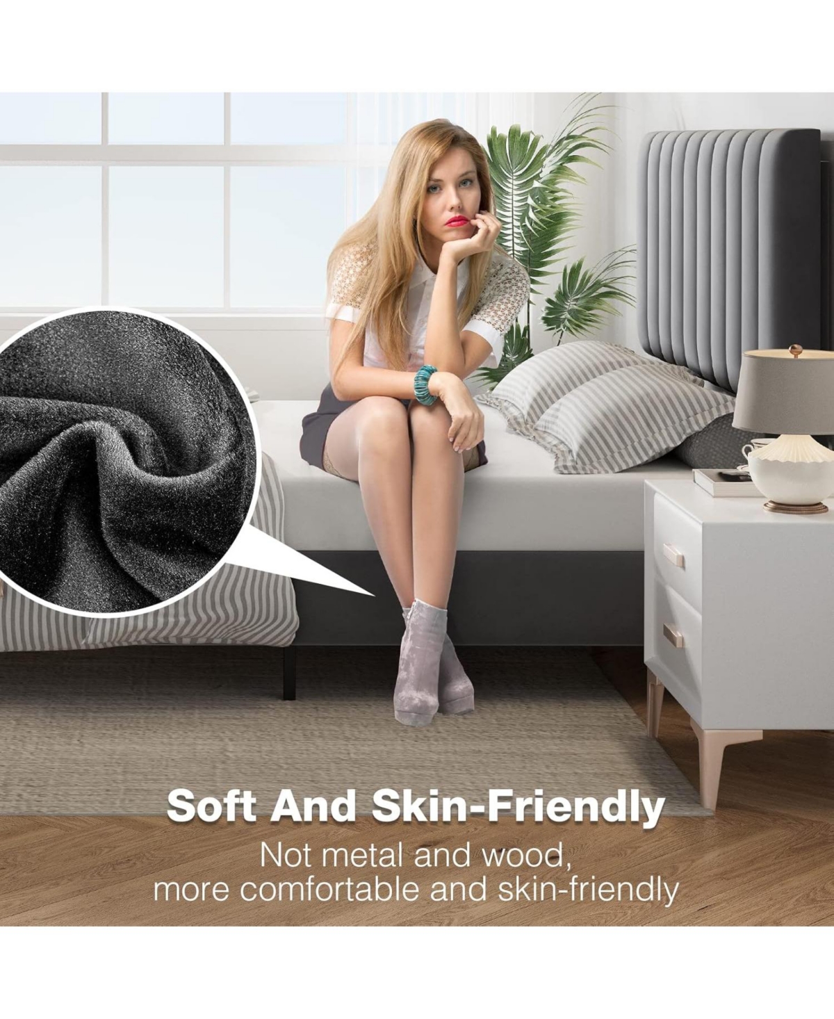 gaomon Fabric Upholstered Headboard Bed Frame, Adjustable and Wooden Slats Support with Under Space, Fully Mattress