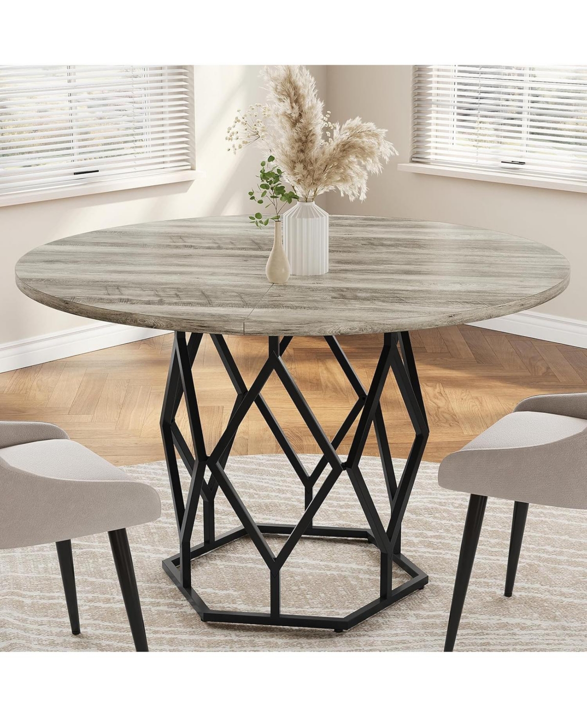 gaomon 47 Inch Round Dining Table Farmhouse Diner Table for 4-6 People Kitchen and Dining Room Tables Wood Circle Table for Kitchen Dining Room