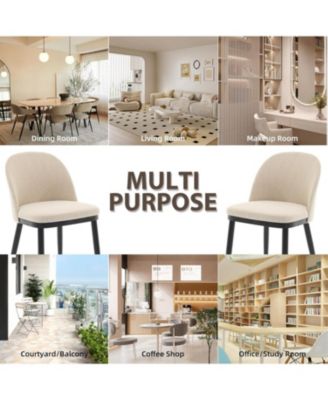 Dining Chairs Set of 4, Modern Fabric Upholstered Kitchen Side Chairs with Curved Backrest & Wood Leg, Armless Dining Chair for Restaurant/Cafe