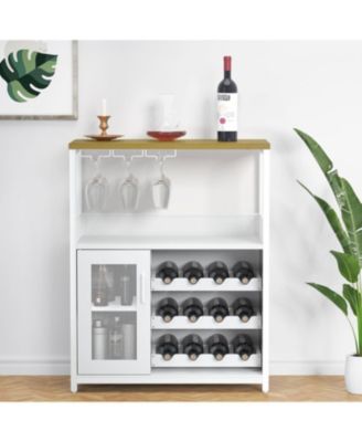 3-Tier Wine Bar Cabinet with Detachable Wine Rack and Drawer Industrial Sideboard and Buffet Cabinet with Glass Holder and Mesh Door
