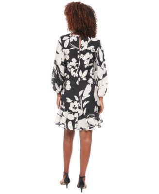 Women's Printed Blouson-Sleeve Shift Dress