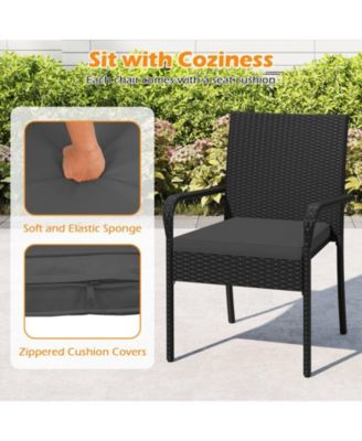 3 Piece Patio Furniture Set Outdoor Wicker Chair & Table Set w/ Seat Cushions