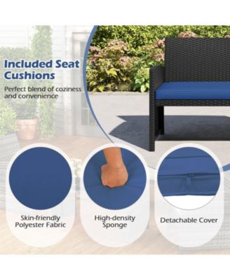 Set of 8 Patio Conversation Set w/Seat Cushions & Tempered Glass Tabletop Porch Outdoor