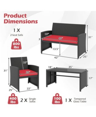 Set of 8 Patio Conversation Set w/Seat Cushions & Tempered Glass Tabletop Porch Outdoor