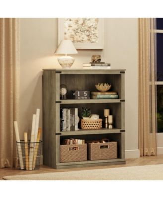 3-Tier Farmhouse Bookcase – Wooden Bookshelf with Open Display Shelves and Storage, Freestanding Home Office, Living Room, Bedroom Furniture.