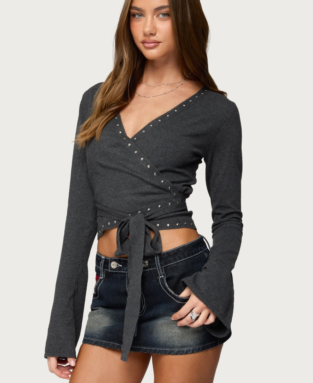 Edikted Women's Roccia Studded Knit Wrap Top