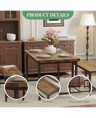 Dining Table Set for 4, Kitchen Room Table Set with 2 Benches, 3-Piece Wood Dining Room Dinette Sets Dining Chairs Set