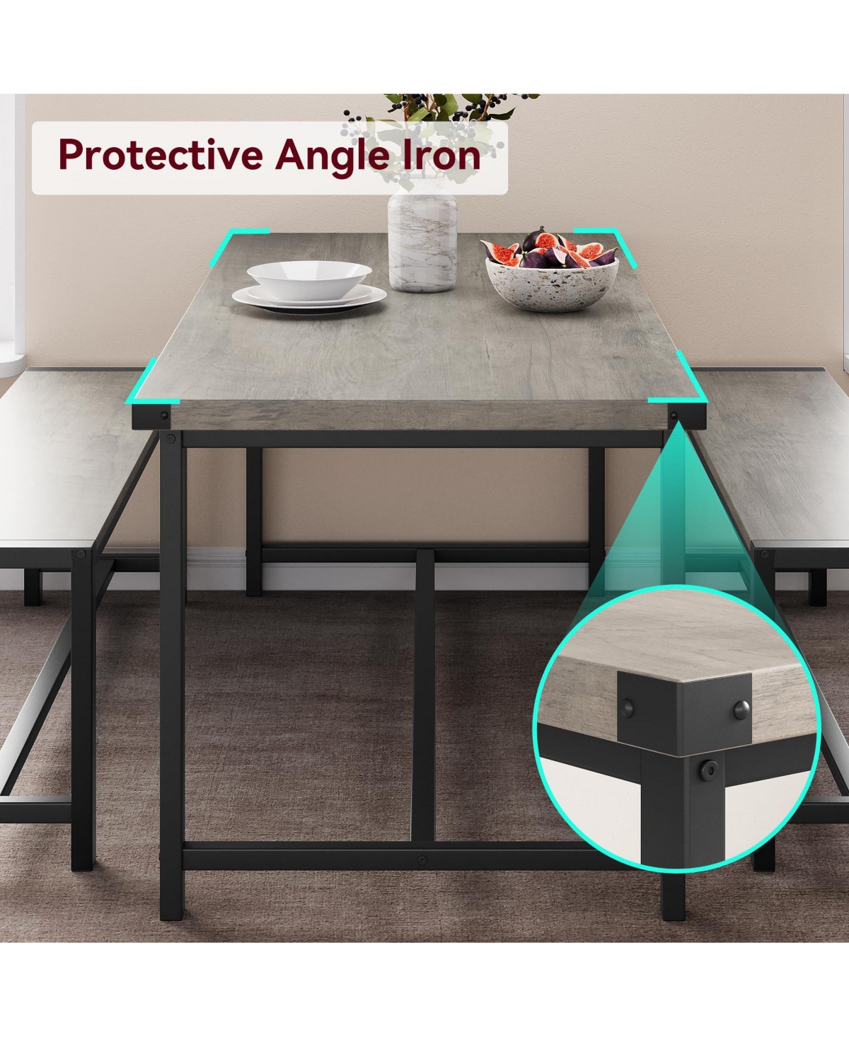 gaomon Dining Table Set for 4, Kitchen Room with 2 Benches, 3-Piece Wood Dinette Sets Chairs