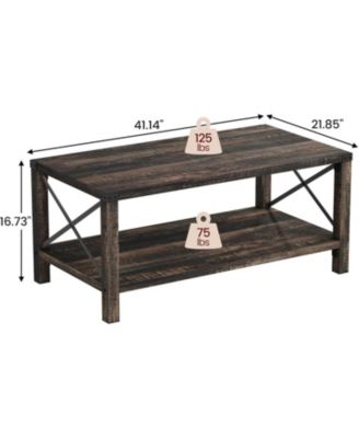 Farmhouse Rectangle Coffee Table 2-Tier Center Table Living Room Rectangle Cocktail Table