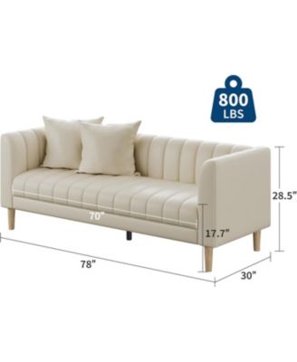 Faux Leather Sofa Couch, Modern 78" W Sofa with Deep Seats, 3 Seater Sofa Couch with 2 Throw Pillows and Wood Legs, Easy Assembly