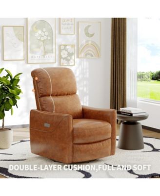 Power Recliner Chair Swivel Glider, Upholstered Faux Leather Nursery Reclining Sofa Chair with Charging Port, Adjustable Footrest