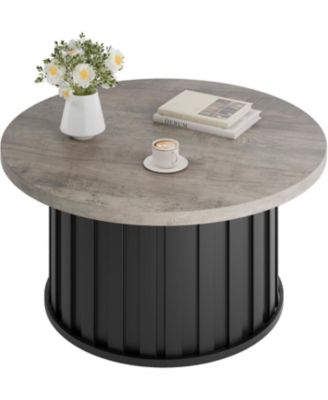 Round 31.9" Round Mid Century Modern Coffee Table with Metal Base and Fluted Design