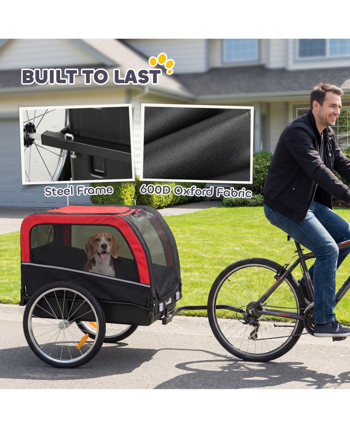 PawHut Dog Bike Trailer, Pet Cart Bicycle Carrier with 20" Air Tires