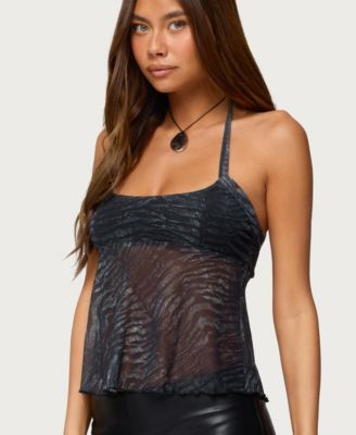 Women's Tiger Printed Mesh Babydoll Top