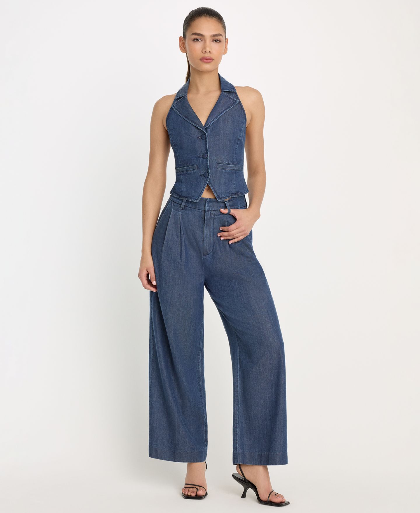 Женские брюки Good American Denim High-Rise Cropped Wide-Leg Trousers, цвет: Индиго — фото 1