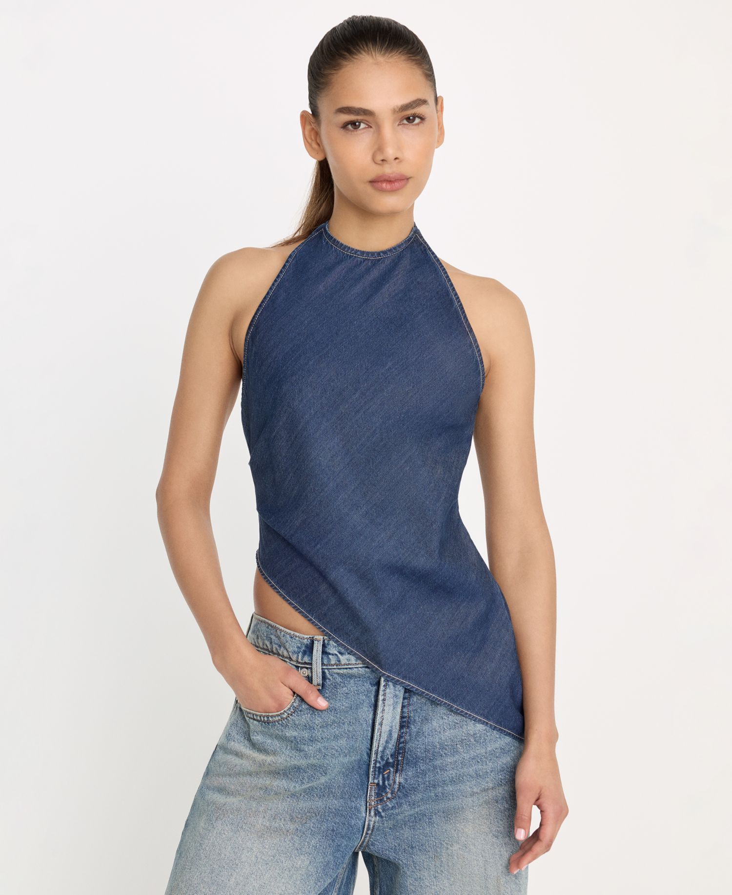 Women's Asymmetric Hem Halter Neck Top, Regular & Plus Size