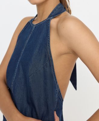 Women's Denim Halter Neck Shift Dress, Regular & Plus Size