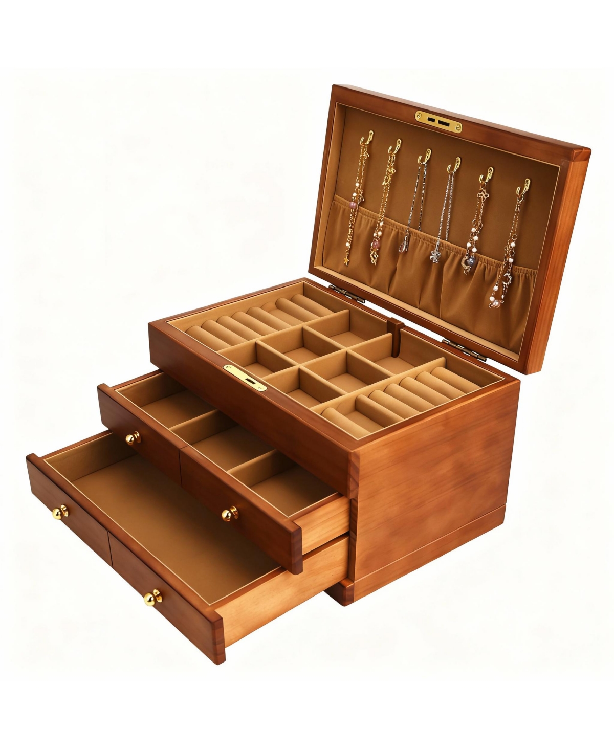 Yigii Wooden Jewelry Box with Lock for Women
