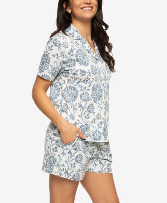Women's Josephine Notched Collared Shirt and Shorts Pajama Set Style 900871