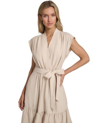 Women's Tiered Belted Surplice Dress
