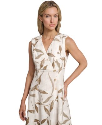 Women's V-Neck Printed Midi Dress