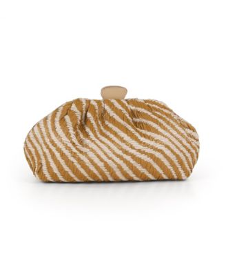 Woman's Indigo Tiger Jacquard Raffia Pouch Clutch